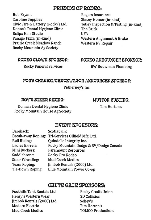 Thank you Rocky Pro Rodeo Sponsors!